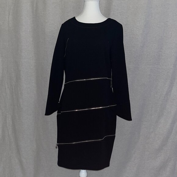 NWT - Samuel Dong Women's Black Long Sleeve Knee Length Dress Size M - Picture 1 of 5